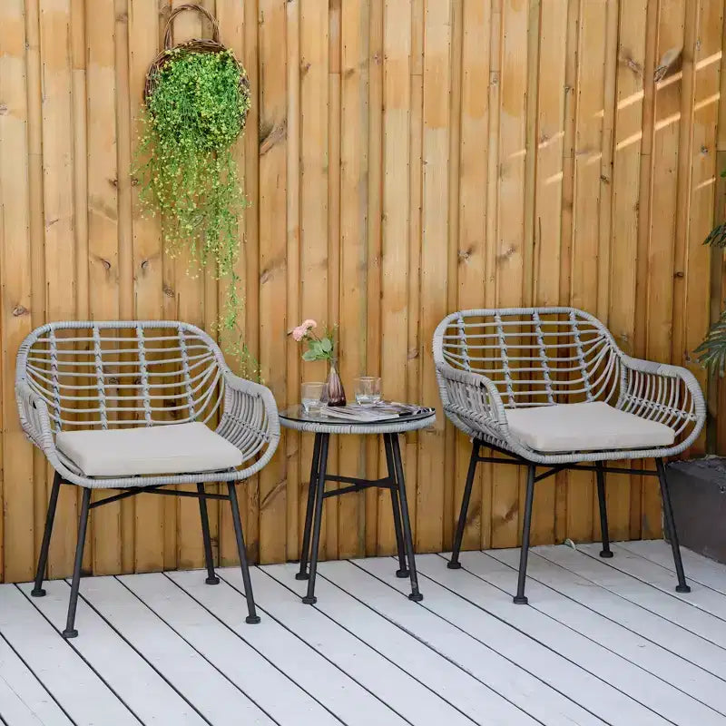 Outsunny Ensemble de Meubles de Jardin 3 Pièces en Rotin, Ensemble Bistrot d'Extérieur avec Deux Chaises et Table Basse pour Jardin ou Cour Arrière
