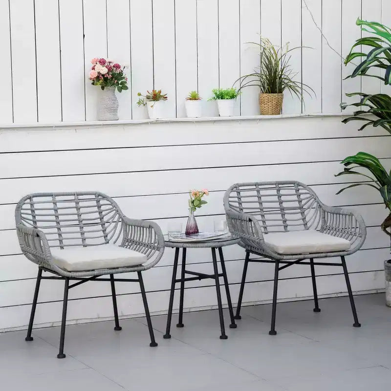 Outsunny Ensemble de Meubles de Jardin 3 Pièces en Rotin, Ensemble Bistrot d'Extérieur avec Deux Chaises et Table Basse pour Jardin ou Cour Arrière