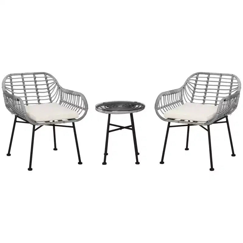Outsunny Ensemble de Meubles de Jardin 3 Pièces en Rotin, Ensemble Bistrot d'Extérieur avec Deux Chaises et Table Basse pour Jardin ou Cour Arrière