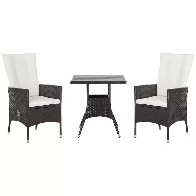 Ensemble de bistrot 3 pièces Outsunny, mobilier d'extérieur en rotin PE avec chaises inclinables et coussins touffus et table basse