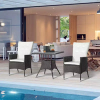 Ensemble de bistrot 3 pièces Outsunny, mobilier d'extérieur en rotin PE avec chaises inclinables et coussins touffus et table basse