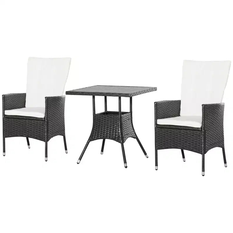 Ensemble de bistrot 3 pièces Outsunny, mobilier d'extérieur en rotin PE avec chaises inclinables et coussins touffus et table basse