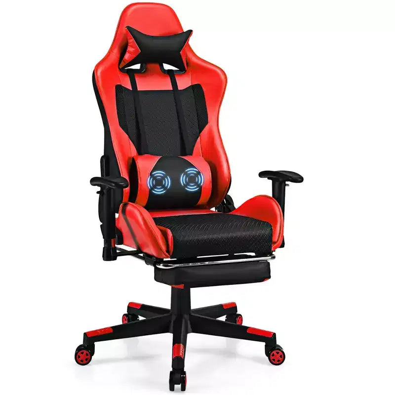 Chaise de massage gaming Costway inclinable avec support lombaire massant et repose-pieds