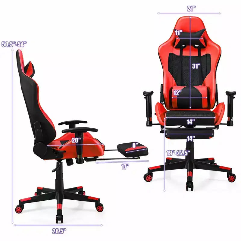 Chaise de massage gaming Costway inclinable avec support lombaire massant et repose-pieds