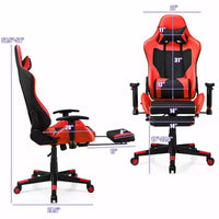 Chaise de massage gaming Costway inclinable avec support lombaire massant et repose-pieds