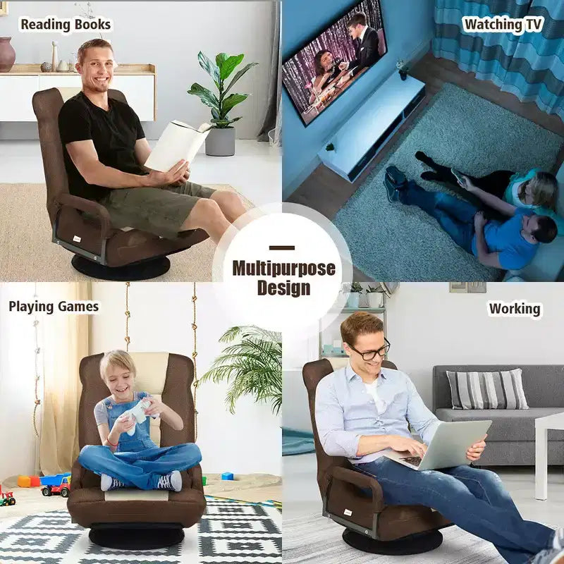 Chaise de jeu au sol pivotante à 360 degrés Costway avec dossier pliable et réglable