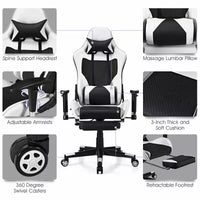Chaise de Massage Gaming Costway Fauteuil de Bureau Inclinable avec Repose-pied Blanc