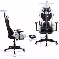 Chaise de Massage Gaming Costway Fauteuil de Bureau Inclinable avec Repose-pied Blanc