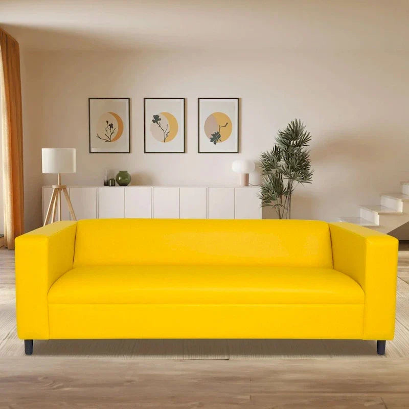 Coast to Coast Sofas Canapé trois places de style Mid-Century en similicuir avec cadre en bois massif et rembourrage