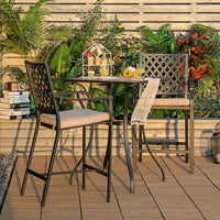 Costway Ensemble Table Carrée de Bistrot et 2 Tabourets de Bar d'Extérieur, Chaises Rembourrées avec Accoudoirs