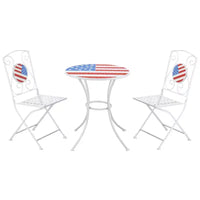 Ensemble de bistrot 3 pièces Outsunny, mobilier d'extérieur pliant avec table et chaises à motif mosaïque USA pour le 4 juillet, balcon, drapeau américain