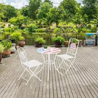 Ensemble de bistrot 3 pièces Outsunny, mobilier d'extérieur pliant avec table et chaises à motif mosaïque USA pour le 4 juillet, balcon, drapeau américain