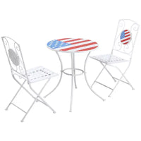 Ensemble de bistrot 3 pièces Outsunny, mobilier d'extérieur pliant avec table et chaises à motif mosaïque USA pour le 4 juillet, balcon, drapeau américain