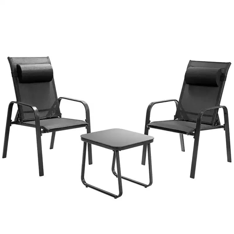Costway Ensemble de mobilier bistro de patio 3 pièces - Chaises empilables à dossier réglable Marron/Noir