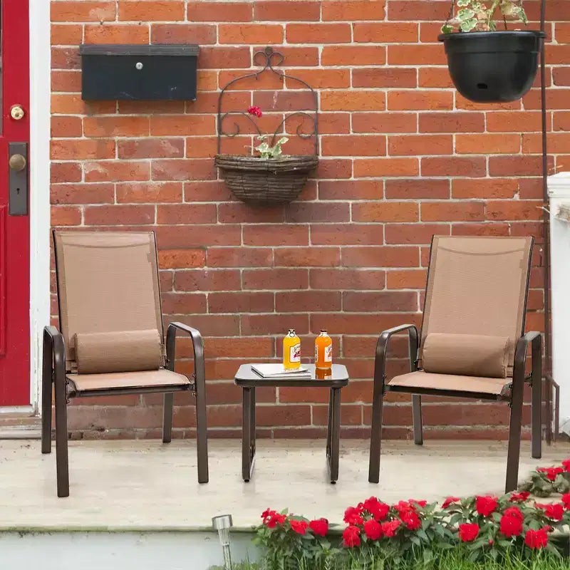 Costway Ensemble de mobilier bistro de patio 3 pièces - Chaises empilables à dossier réglable Marron/Noir