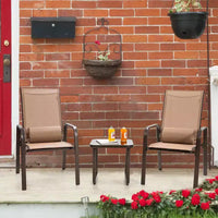 Costway Ensemble de mobilier bistro de patio 3 pièces - Chaises empilables à dossier réglable Marron/Noir