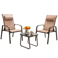 Costway Ensemble de mobilier bistro de patio 3 pièces - Chaises empilables à dossier réglable Marron/Noir