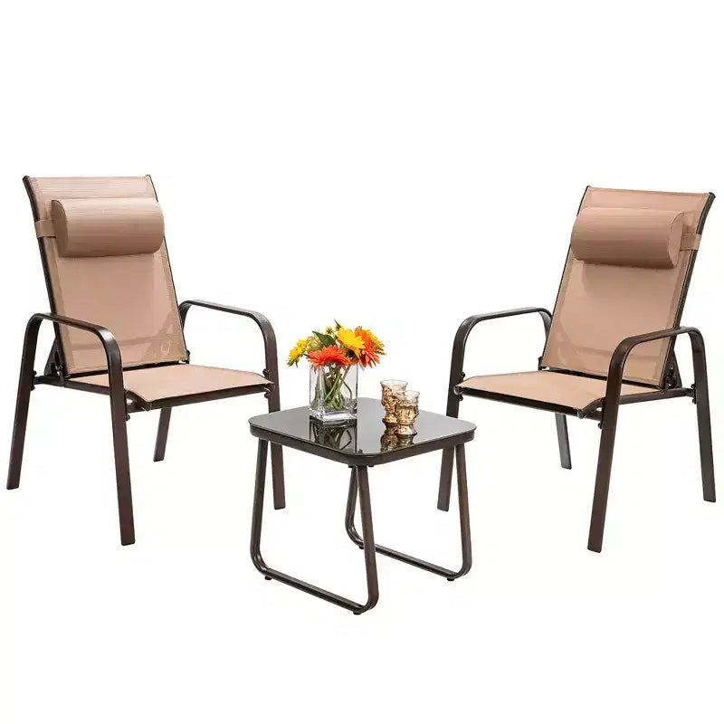 Costway Ensemble de mobilier bistro de patio 3 pièces - Chaises empilables à dossier réglable Marron/Noir