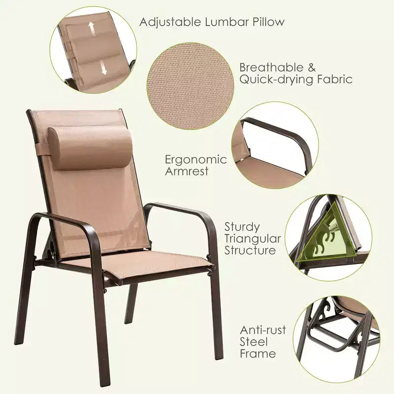 Costway Ensemble de mobilier bistro de patio 3 pièces - Chaises empilables à dossier réglable Marron/Noir