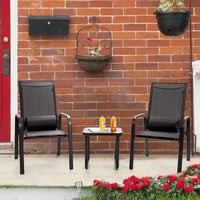 Costway Ensemble de mobilier bistro de patio 3 pièces - Chaises empilables à dossier réglable Marron/Noir