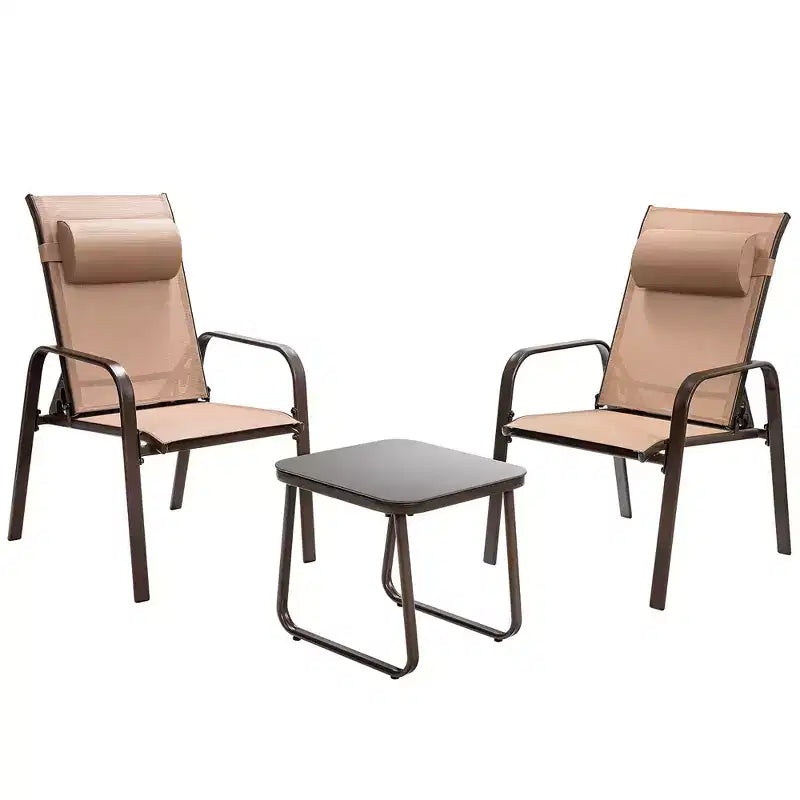 Costway Ensemble de mobilier bistro de patio 3 pièces - Chaises empilables à dossier réglable Marron/Noir