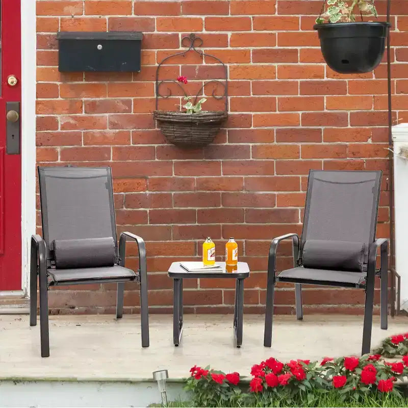 Costway Ensemble de mobilier bistro de patio 3 pièces - Chaises empilables à dossier réglable Marron/Noir