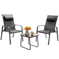 Costway Ensemble de mobilier bistro de patio 3 pièces - Chaises empilables à dossier réglable Marron/Noir