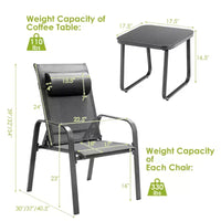 Costway Ensemble de mobilier bistro de patio 3 pièces - Chaises empilables à dossier réglable Marron/Noir