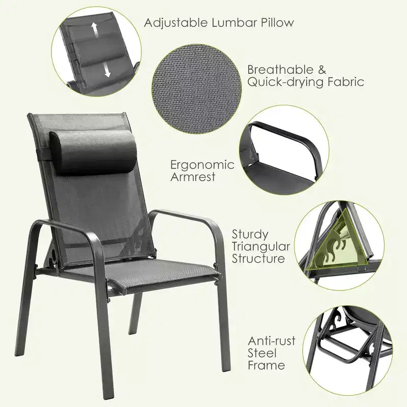 Costway Ensemble de mobilier bistro de patio 3 pièces - Chaises empilables à dossier réglable Marron/Noir