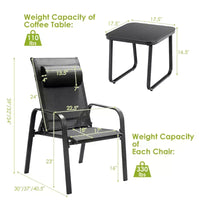 Costway Ensemble de mobilier bistro de patio 3 pièces - Chaises empilables à dossier réglable Marron/Noir
