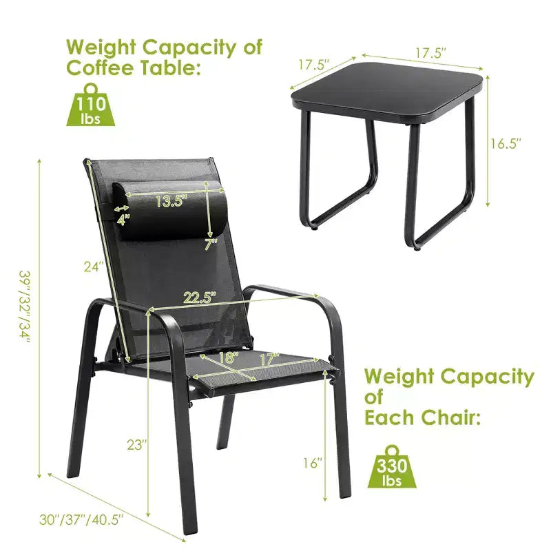 Costway Ensemble de mobilier bistro de patio 3 pièces - Chaises empilables à dossier réglable Marron/Noir