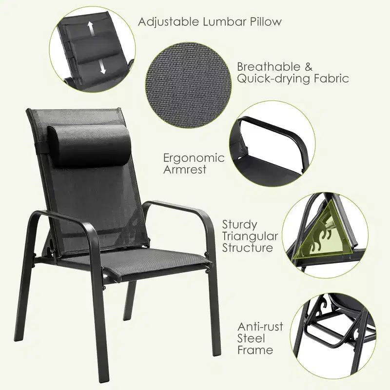 Costway Ensemble de mobilier bistro de patio 3 pièces - Chaises empilables à dossier réglable Marron/Noir