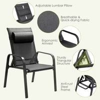 Costway Ensemble de mobilier bistro de patio 3 pièces - Chaises empilables à dossier réglable Marron/Noir