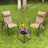 Costway Ensemble de mobilier bistro de patio 3 pièces - Chaises empilables à dossier réglable Marron/Noir