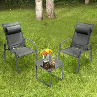 Costway Ensemble de mobilier bistro de patio 3 pièces - Chaises empilables à dossier réglable Marron/Noir