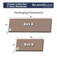 Grain Wood Furniture Armoire Shaker en bois à 3 portes - 60x72x22