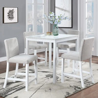 Ensemble de salle à manger moderne 5 pièces avec table carrée hauteur comptoir et 4 chaises rembourrées