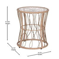 Ensemble de bistro 3 pièces Flash Furniture Devon pour l'intérieur/l'extérieur, chaises en rotin tressé de style Papasan, table d'appoint en verre et coussins