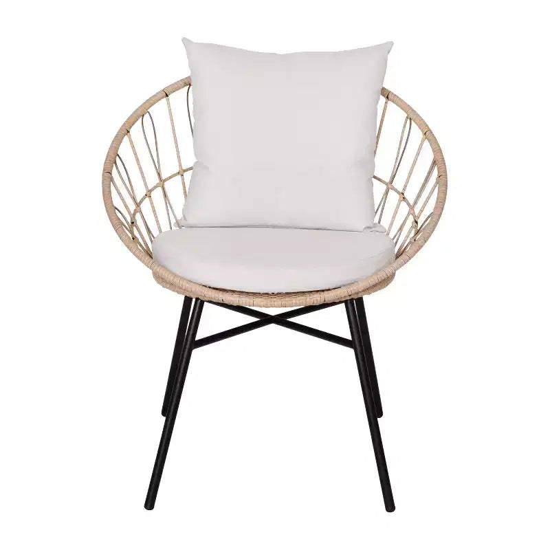 Ensemble de bistro 3 pièces Flash Furniture Devon pour l'intérieur/l'extérieur, chaises en rotin tressé de style Papasan, table d'appoint en verre et coussins