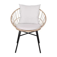 Ensemble de bistro 3 pièces Flash Furniture Devon pour l'intérieur/l'extérieur, chaises en rotin tressé de style Papasan, table d'appoint en verre et coussins