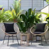 Ensemble de bistro 3 pièces Flash Furniture Devon pour l'intérieur/l'extérieur, chaises en rotin tressé de style Papasan, table d'appoint en verre et coussins