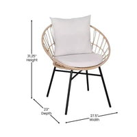 Ensemble de bistro 3 pièces Flash Furniture Devon pour l'intérieur/l'extérieur, chaises en rotin tressé de style Papasan, table d'appoint en verre et coussins
