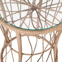 Ensemble de bistro 3 pièces Flash Furniture Devon pour l'intérieur/l'extérieur, chaises en rotin tressé de style Papasan, table d'appoint en verre et coussins