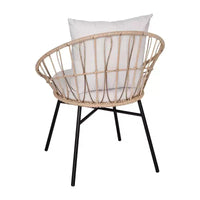 Ensemble de bistro 3 pièces Flash Furniture Devon pour l'intérieur/l'extérieur, chaises en rotin tressé de style Papasan, table d'appoint en verre et coussins