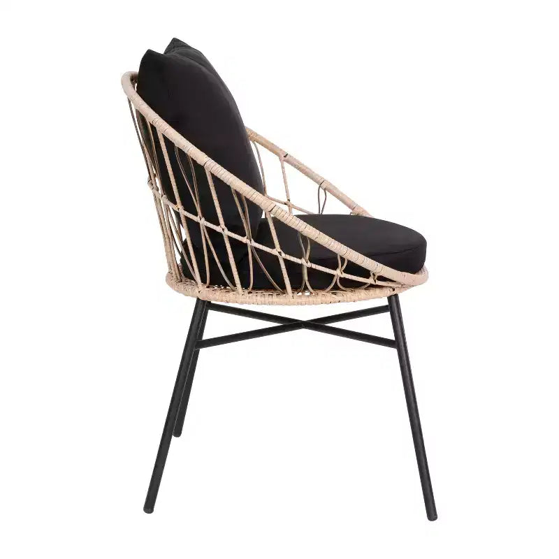 Ensemble de bistro 3 pièces Flash Furniture Devon pour l'intérieur/l'extérieur, chaises en rotin tressé de style Papasan, table d'appoint en verre et coussins