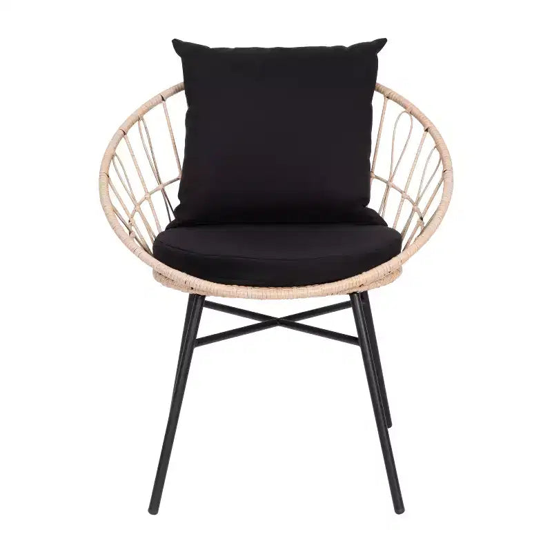 Ensemble de bistro 3 pièces Flash Furniture Devon pour l'intérieur/l'extérieur, chaises en rotin tressé de style Papasan, table d'appoint en verre et coussins