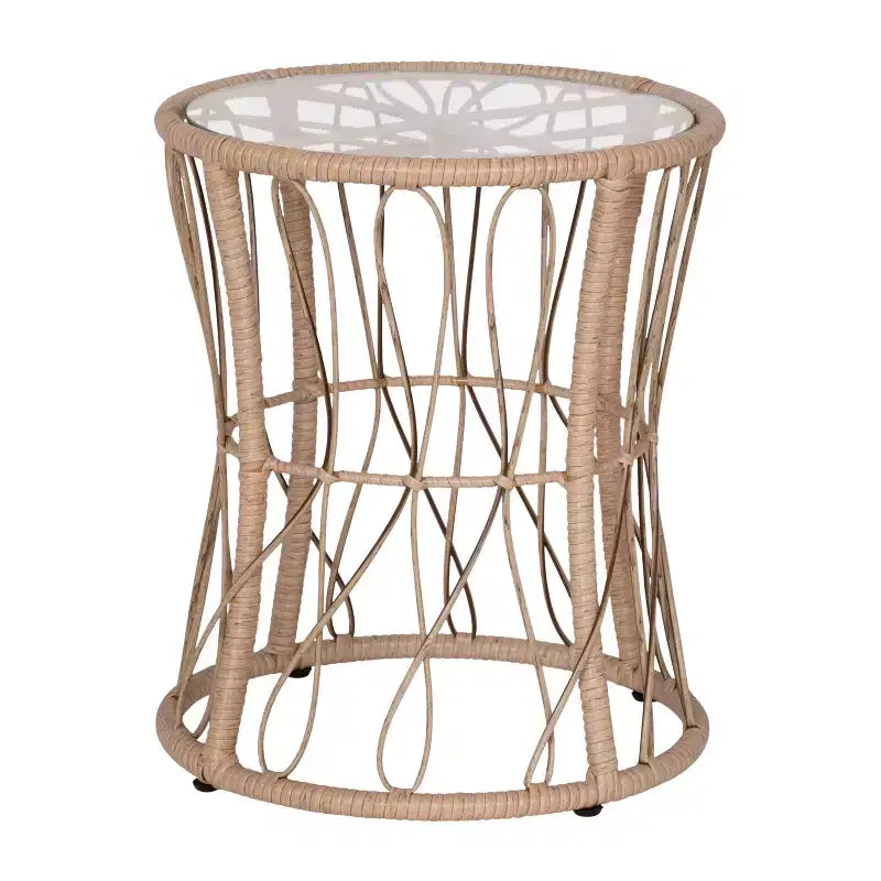 Ensemble de bistro 3 pièces Flash Furniture Devon pour l'intérieur/l'extérieur, chaises en rotin tressé de style Papasan, table d'appoint en verre et coussins