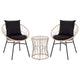 Ensemble de bistro 3 pièces Flash Furniture Devon pour l'intérieur/l'extérieur, chaises en rotin tressé de style Papasan, table d'appoint en verre et coussins