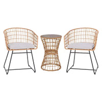 Flash Furniture Devon Ensemble bistro de patio 3 pièces - Chaises en corde de rotin d'intérieur/extérieur, table à plateau en bois d'acacia et coussins d'assise