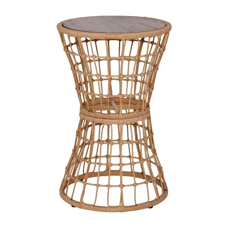 Flash Furniture Devon Ensemble bistro de patio 3 pièces - Chaises en corde de rotin d'intérieur/extérieur, table à plateau en bois d'acacia et coussins d'assise